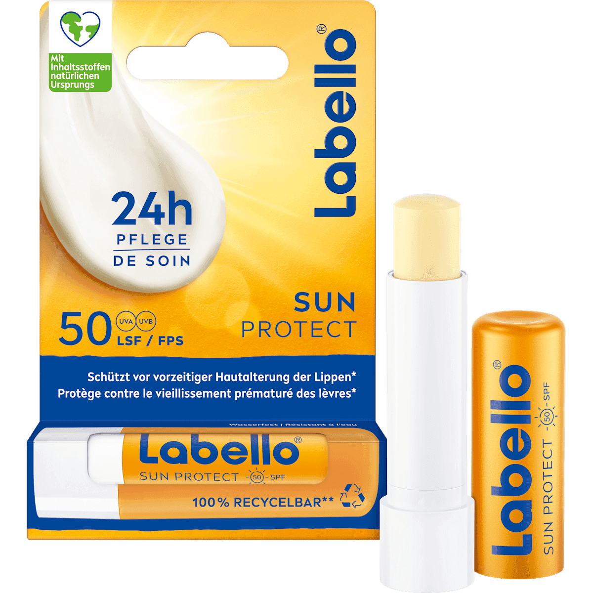 Labello lip balm stick sun protect LSF 50+, 4,8 g — authentic German product in Morocco