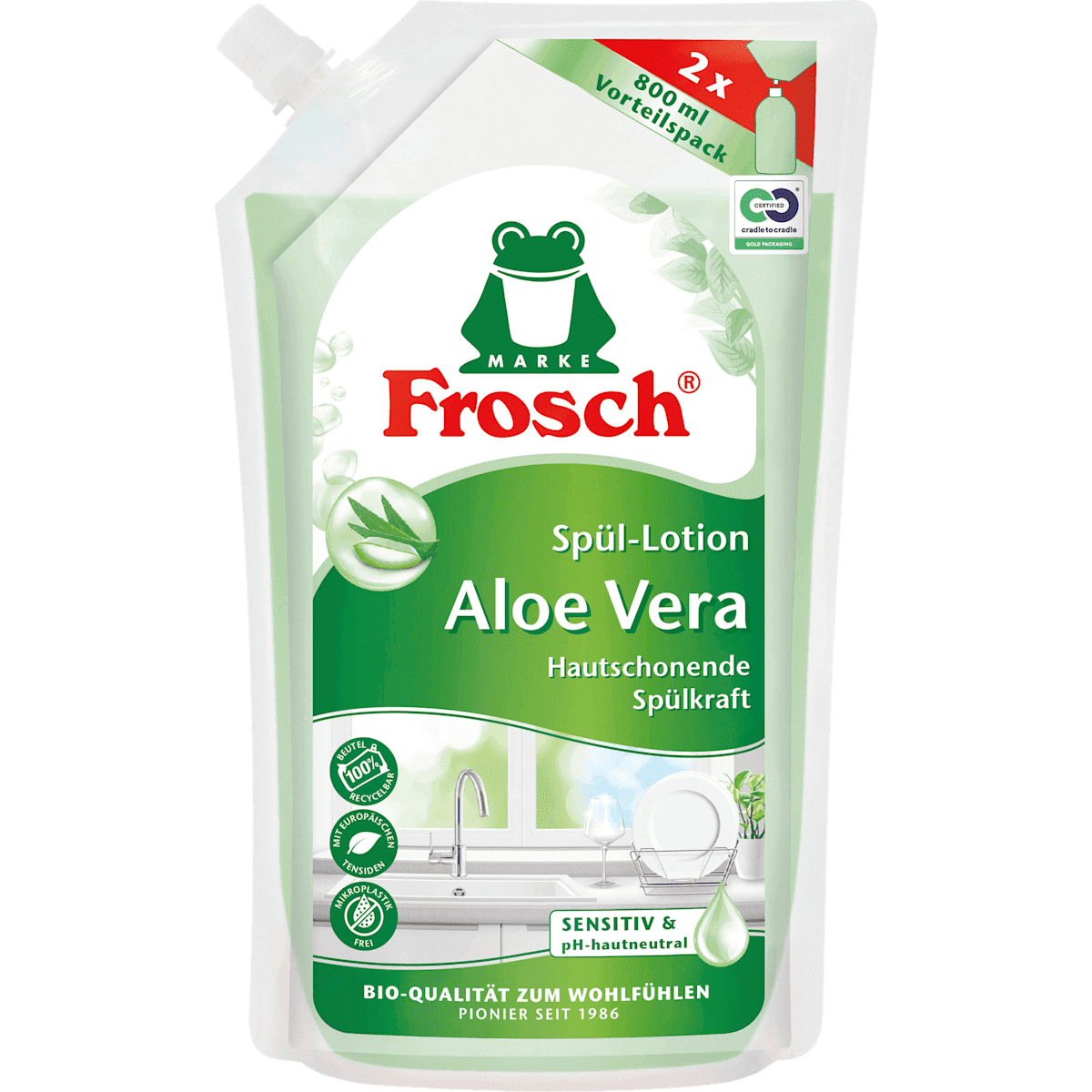 Frosch Liquide vaisselle lotion aloe vera recharge, 800 ml (Frosch Spülmittel-Lotion Aloe Vera Nachfüllbeutel, 800 ml) — منتج ألماني أصلي في المغرب