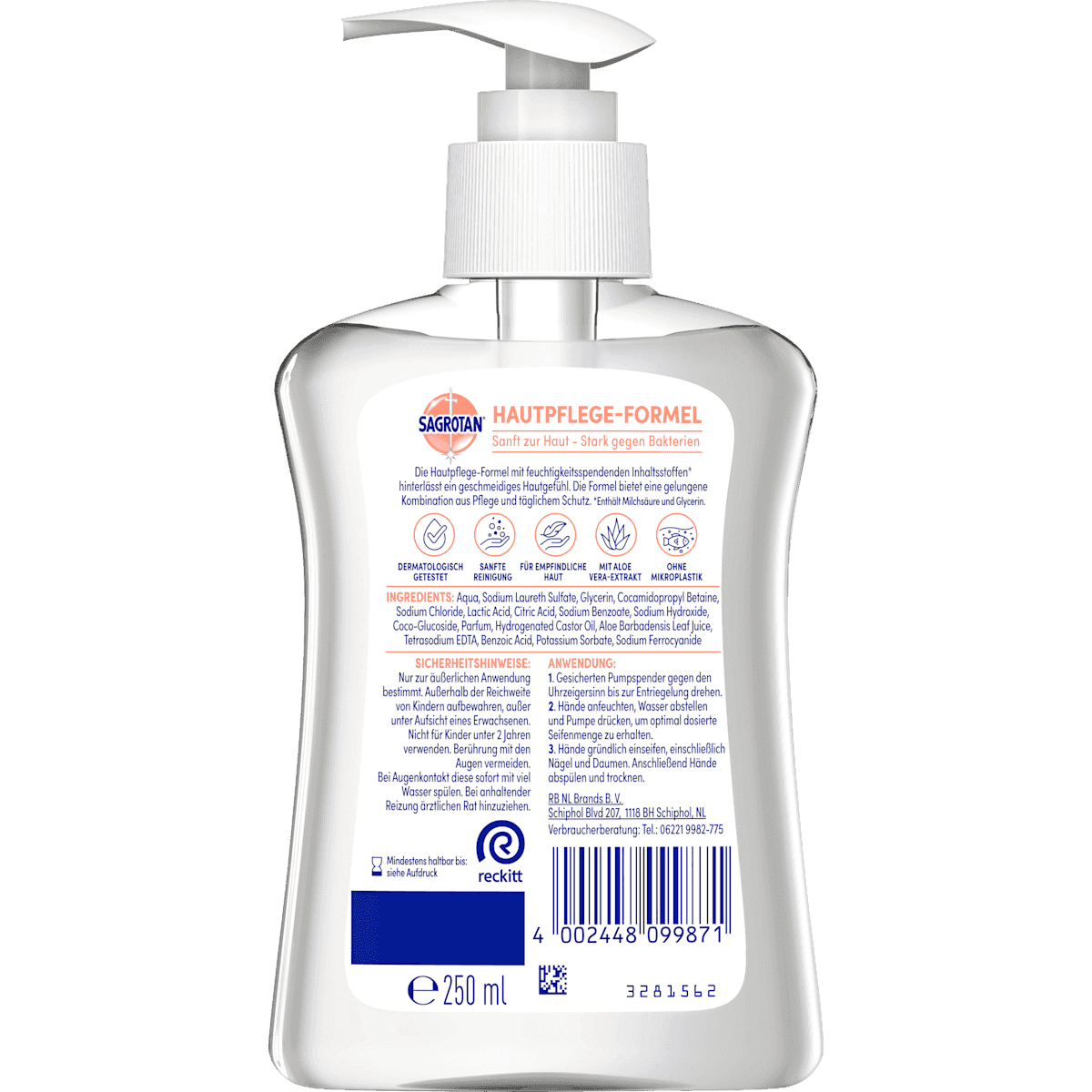 Sagrotan Savon liquide doux pour la peau aloe vera, 250 ml (Sagrotan Flüssigseife sanft zur Haut Aloe Vera, 250 ml) — منتج ألماني أصلي في المغرب