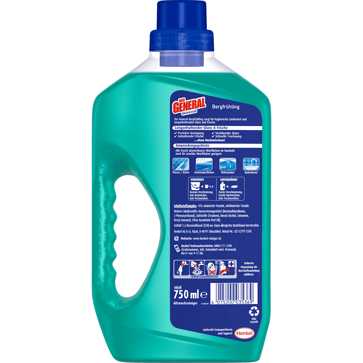 DER GENERAL Nettoyant multi-usages universal printemps en montagne, 750 ml (DER GENERAL Allzweckreiniger universal Bergfrühling, 750 ml) — produit allemand authentique au Maroc