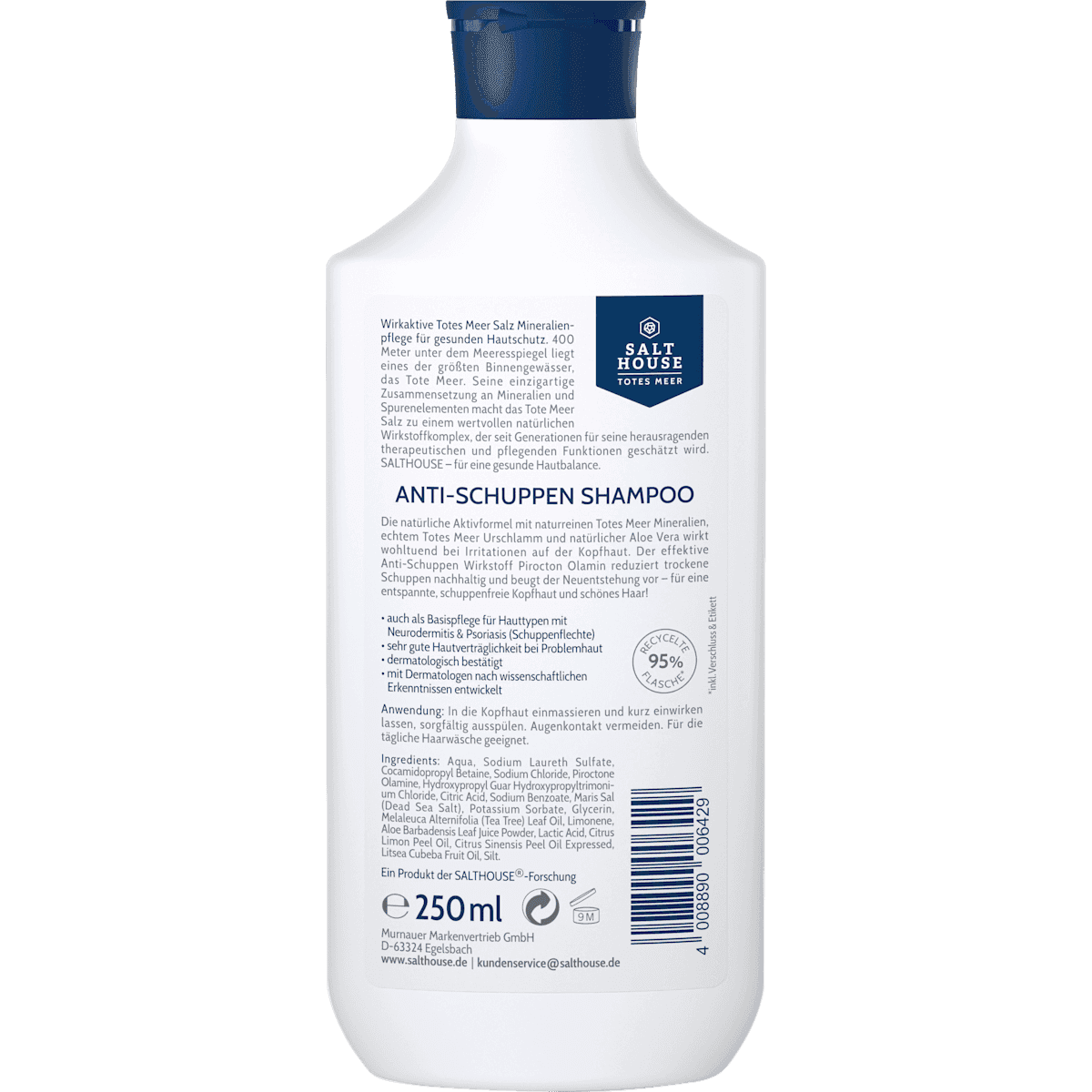 Salthouse Shampooing antipelliculaire mer Morte, 250 ml (Salthouse Shampoo Anti-Schuppen Totes Meer, 250 ml) — produit allemand authentique au Maroc