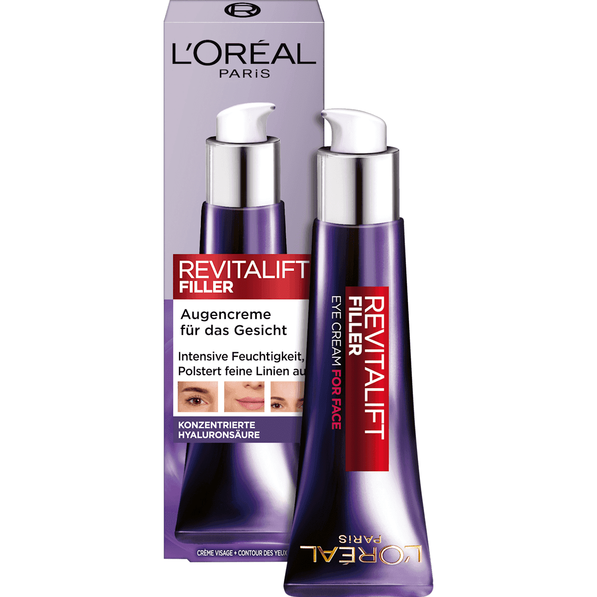L'ORÉAL PARiS REVITALIFT cream eye contour + face Revitalift Filler, hyaluronic acid, 30 ml — authentic German product in Morocco