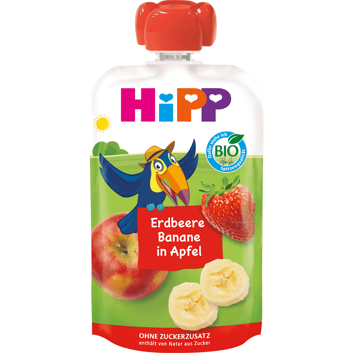 HiPP Quetschie Hippis fraise-Banane in pomme dès 1 an, 100 g (HiPP Quetschie Hippis Erdbeere-Banane in Apfel ab 1 Jahr, 100 g) — منتج ألماني أصلي في المغرب
