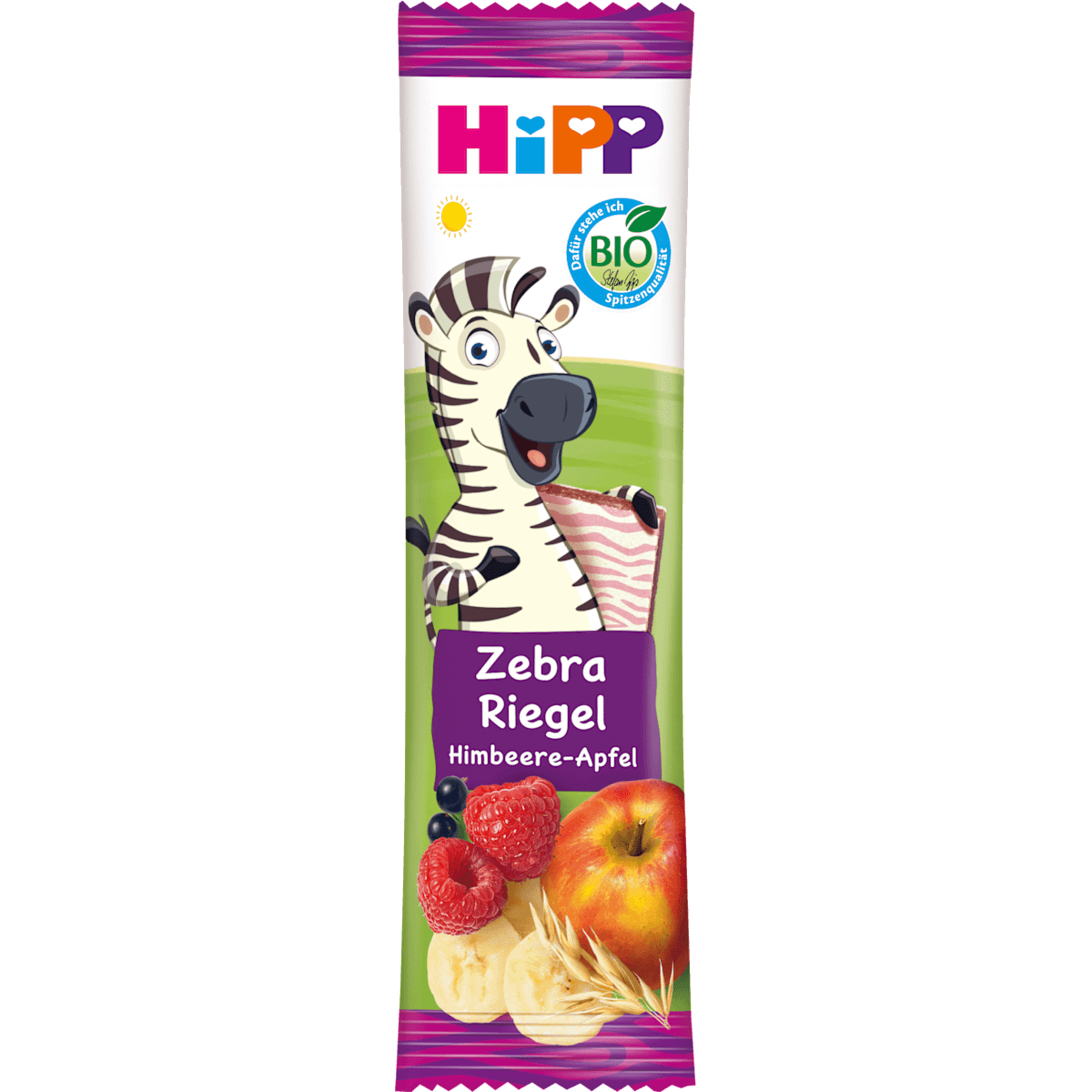 HiPP Früchteriegel Zebra framboise in Banane-pomme, dès 1 an, 23 g — منتج ألماني أصلي في المغرب
