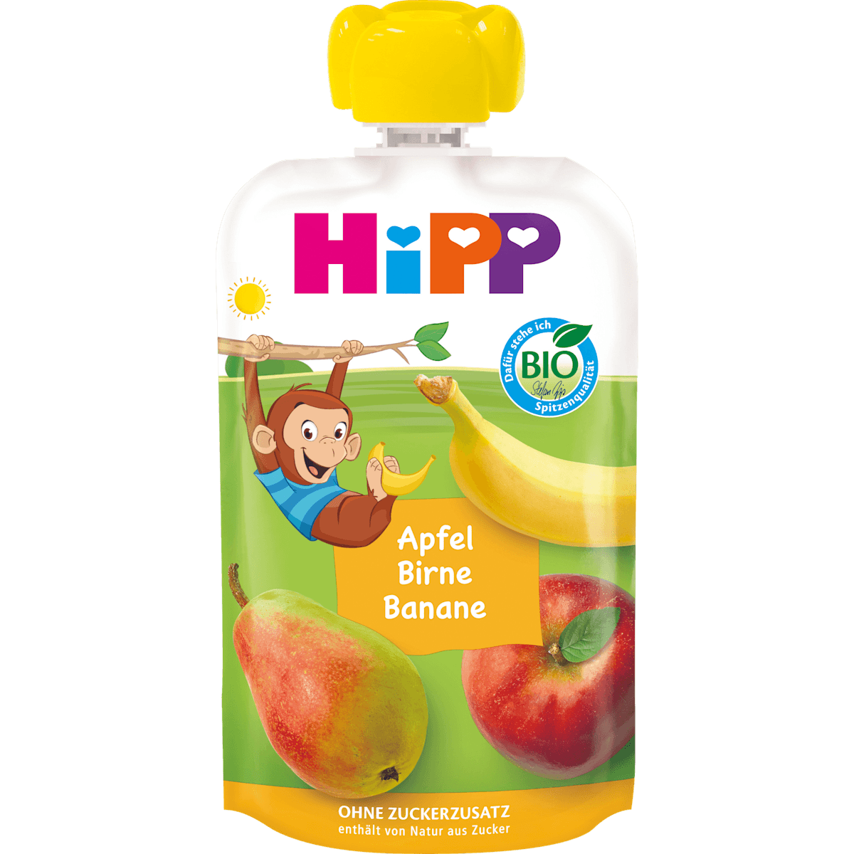 HiPP Quetschie Hippis pomme-Birne-Banane dès 1 an, 100 g (HiPP Quetschie Hippis Apfel-Birne-Banane ab 1 Jahr, 100 g) — منتج ألماني أصلي في المغرب