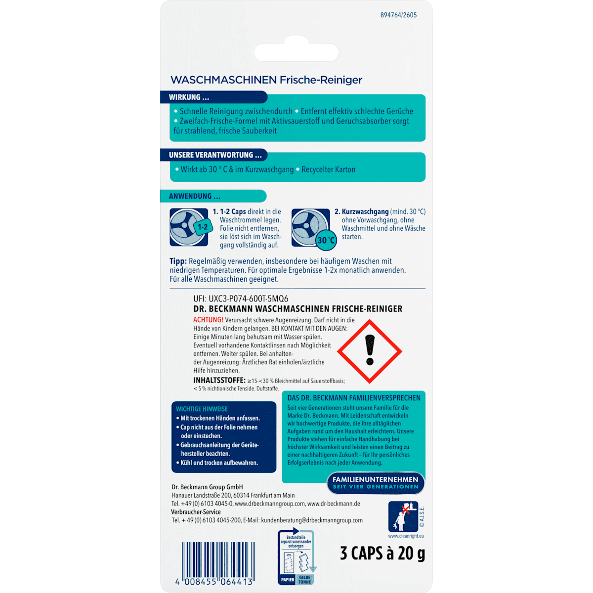 Dr. Beckmann Cleanser lave-linge freshness, 3 pcs (Dr. Beckmann Waschmaschinenreiniger Frische, 3 St) — authentic German product in Morocco