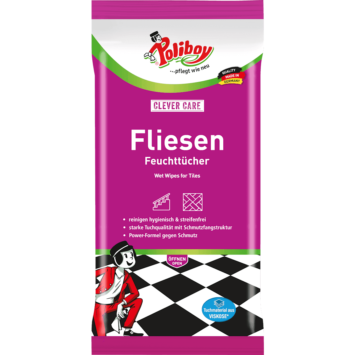 Poliboy Wipes sol Fliesen, 15 pcs (Poliboy Feuchte Bodentücher Fliesen, 15 St) — authentic German product in Morocco