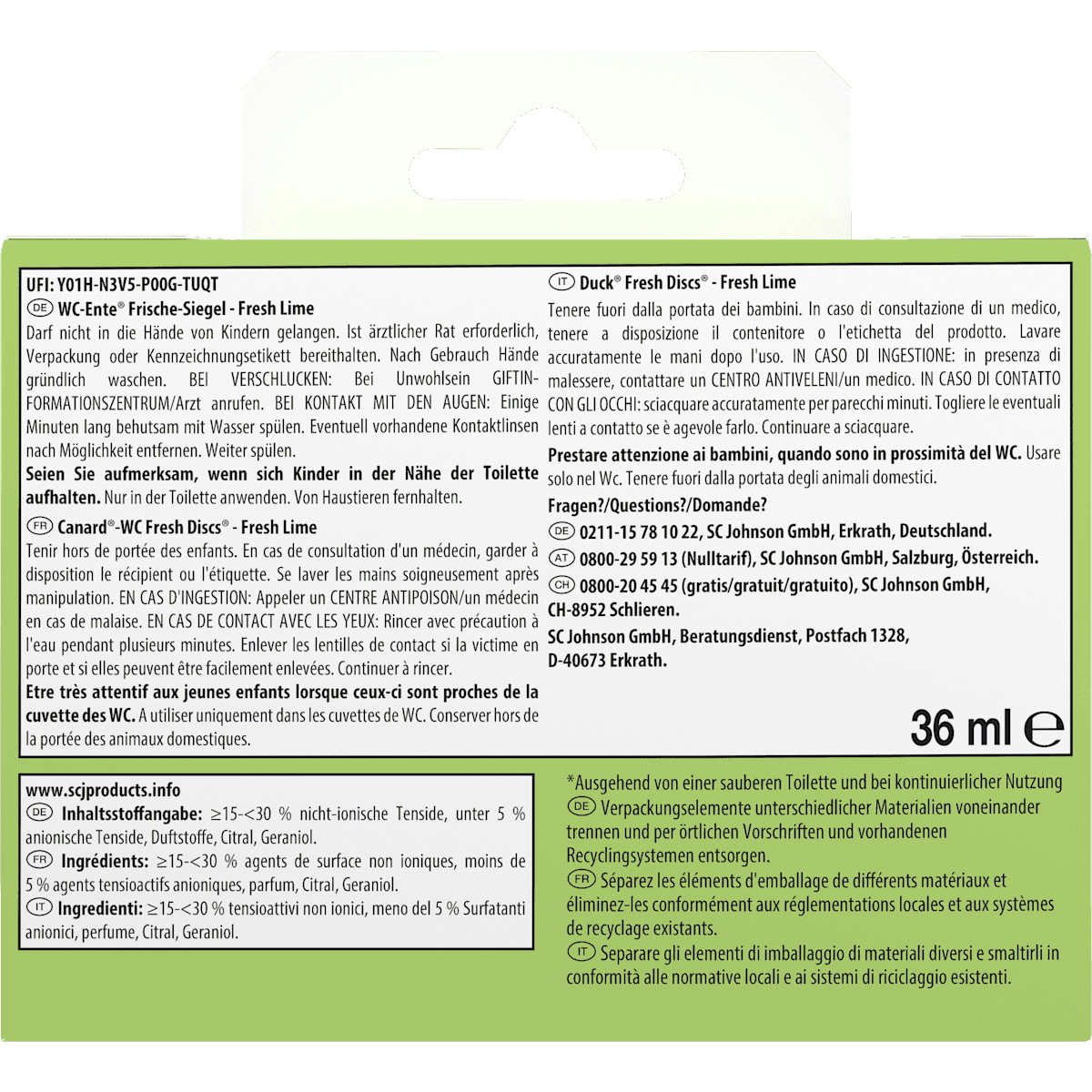 WC-Ente Cleanser WC Fresh Discs lemon green starter set, 1 pc (WC-Ente WC-Reiniger Frische-Siegel Limone Starterset, 1 St) — authentic German product in Morocco