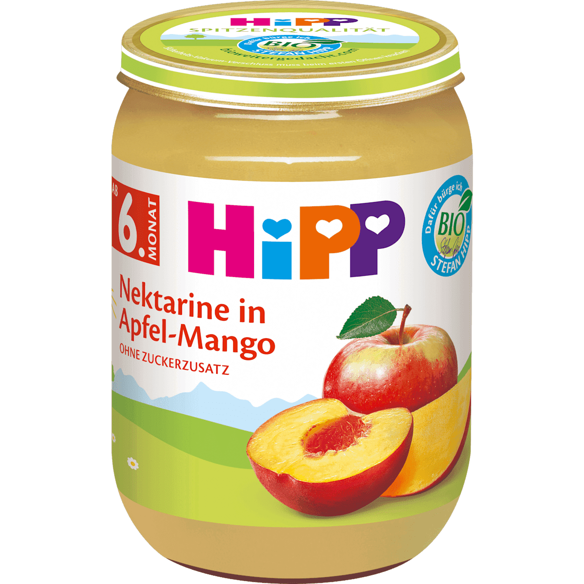 HiPP fruits pour kleine Feinschmecker, Nektarine in pomme-Mango dès 6 mois, 190 g (HiPP Früchte Für kleine Feinschmecker, Nektarine in Apfel-Mango ab dem 6. Monat, 190 g) — منتج ألماني أصلي في المغرب