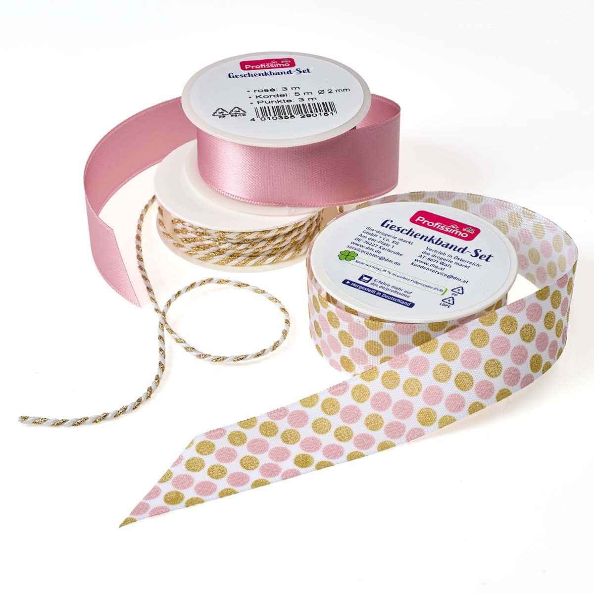 Profissimo Set ribbons cadeaux "pink/white-gold, 11 m (Profissimo Geschenkband-Set "rose/weiß-gold, 11 m) — authentic German product in Morocco