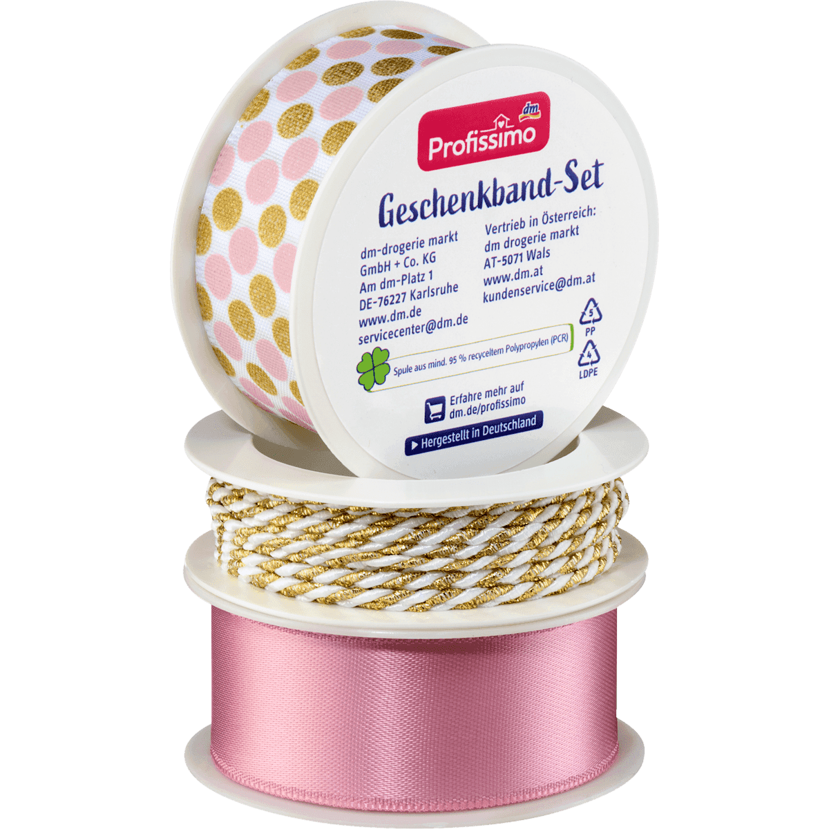 Profissimo Set ribbons cadeaux "pink/white-gold, 11 m (Profissimo Geschenkband-Set "rose/weiß-gold, 11 m) — authentic German product in Morocco