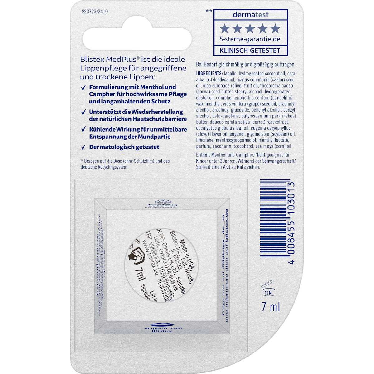 Blistex lip care MedPlus jar, 7 ml (Blistex Lippenpflege MedPlus Tiegel, 7 ml) — authentic German product in Morocco