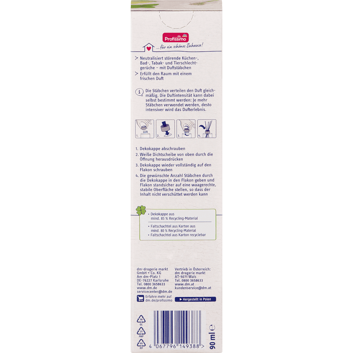 Profissimo Bâtonnets parfumés d'intérieur pure fraîcheur, 90 ml (Profissimo Duftstäbchen Raumduft Pure Frische, 90 ml) — produit allemand authentique au Maroc