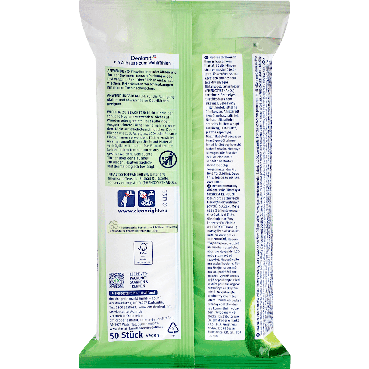 Denkmit Wipes multi-usages Limette & Basilikum, 50 pcs (Denkmit Feuchte Allzwecktücher Limette & Basilikum, 50 St) — authentic German product in Morocco