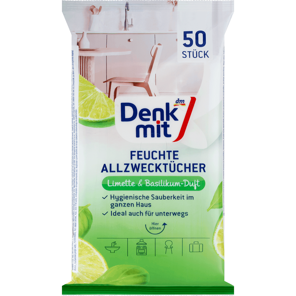 Denkmit Lingettes multi-usages humides citron vert & basilic, 50 pièces — منتج ألماني أصلي في المغرب