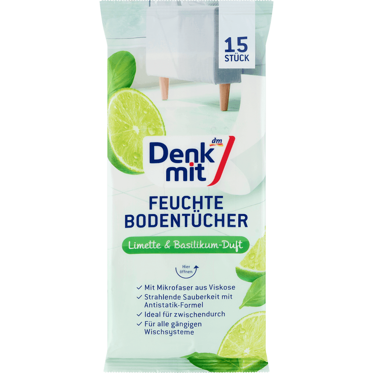 Denkmit Lingettes sol humides citron vert & basilic, 15 pièces — منتج ألماني أصلي في المغرب