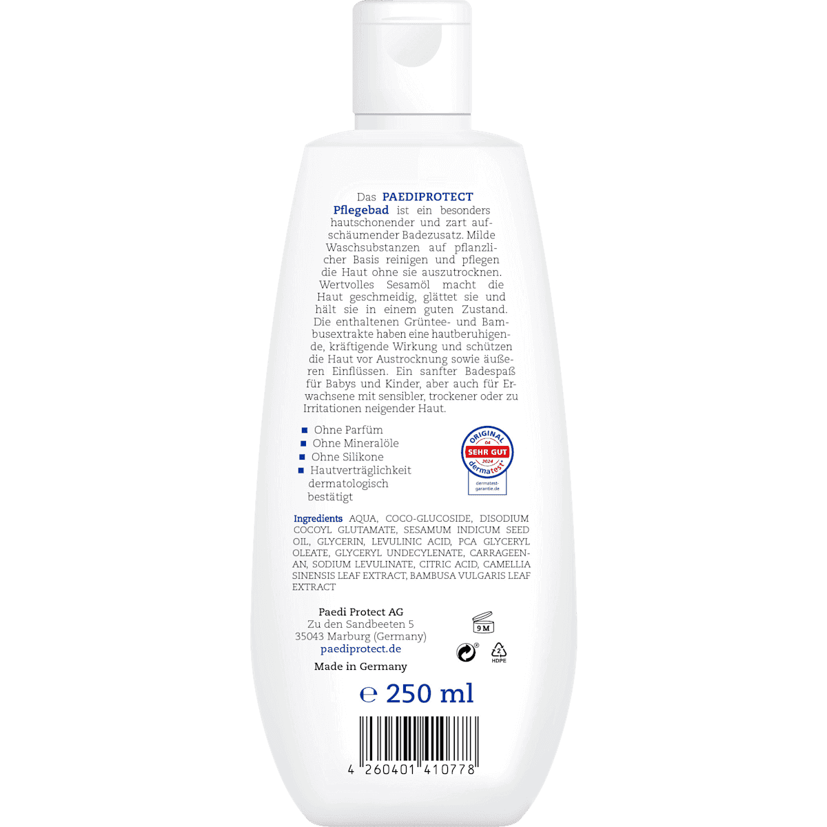 PAEDIPROTECT Bébé & Enfant Bain moussant bain de soin, 250 ml (PAEDIPROTECT Baby & Kinder Badezusatz Pflegebad, 250 ml) — منتج ألماني أصلي في المغرب