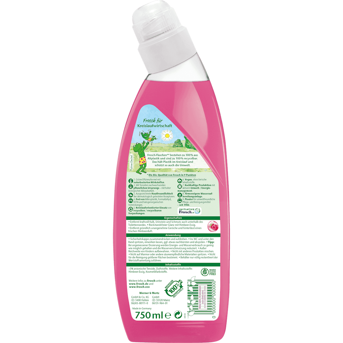 Frosch Nettoyant WC vinaigre de framboise, 750 ml (Frosch WC-Reiniger Himbeer-Essig, 750 ml) — produit allemand authentique au Maroc