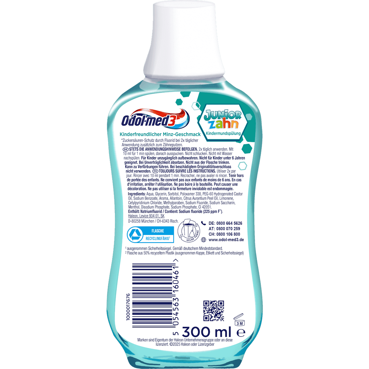 Odol med 3 mouthwash Child Junior, 6-13 years, 300 ml (Odol med 3 Mundspülung Kinder Juniorzahn, 6-13 Jahren, 300 ml) — authentic German product in Morocco