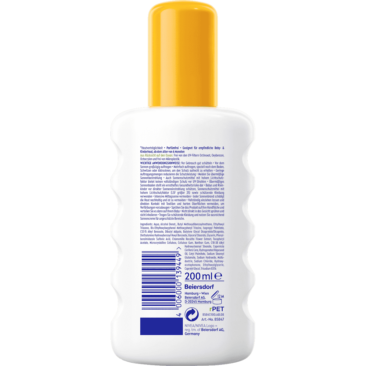 NIVEA SUN sun spray Babies & Kids sensitiv LSF 50+, 200 ml (NIVEA SUN Sonnenspray Babies & Kids sensitiv LSF 50+, 200 ml) — authentic German product in Morocco