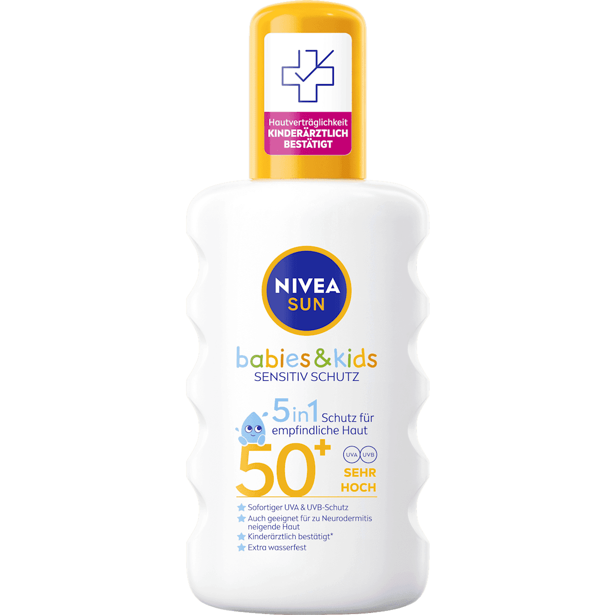 NIVEA SUN sun spray Babies & Kids sensitiv LSF 50+, 200 ml (NIVEA SUN Sonnenspray Babies & Kids sensitiv LSF 50+, 200 ml) — authentic German product in Morocco