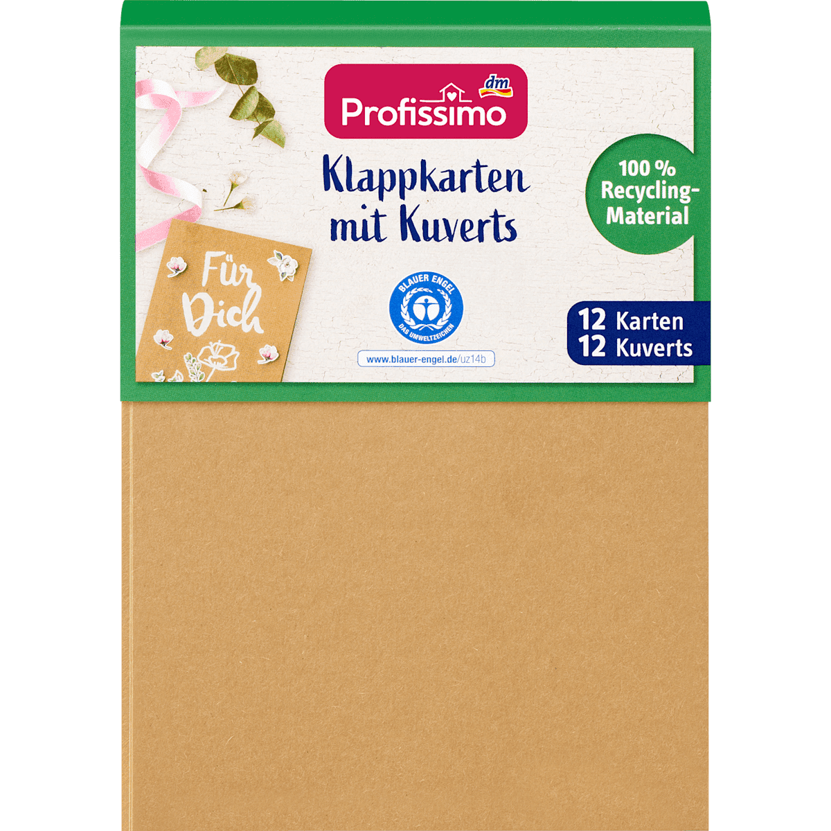 Profissimo Set de cartes doubles avec enveloppes en matériau recyclé, natur/blanc, 1 pièce (Profissimo Klappkarten-Set mit Kuverts aus Recycling-Material, natur/weiß, 1 St) — منتج ألماني أصلي في المغرب