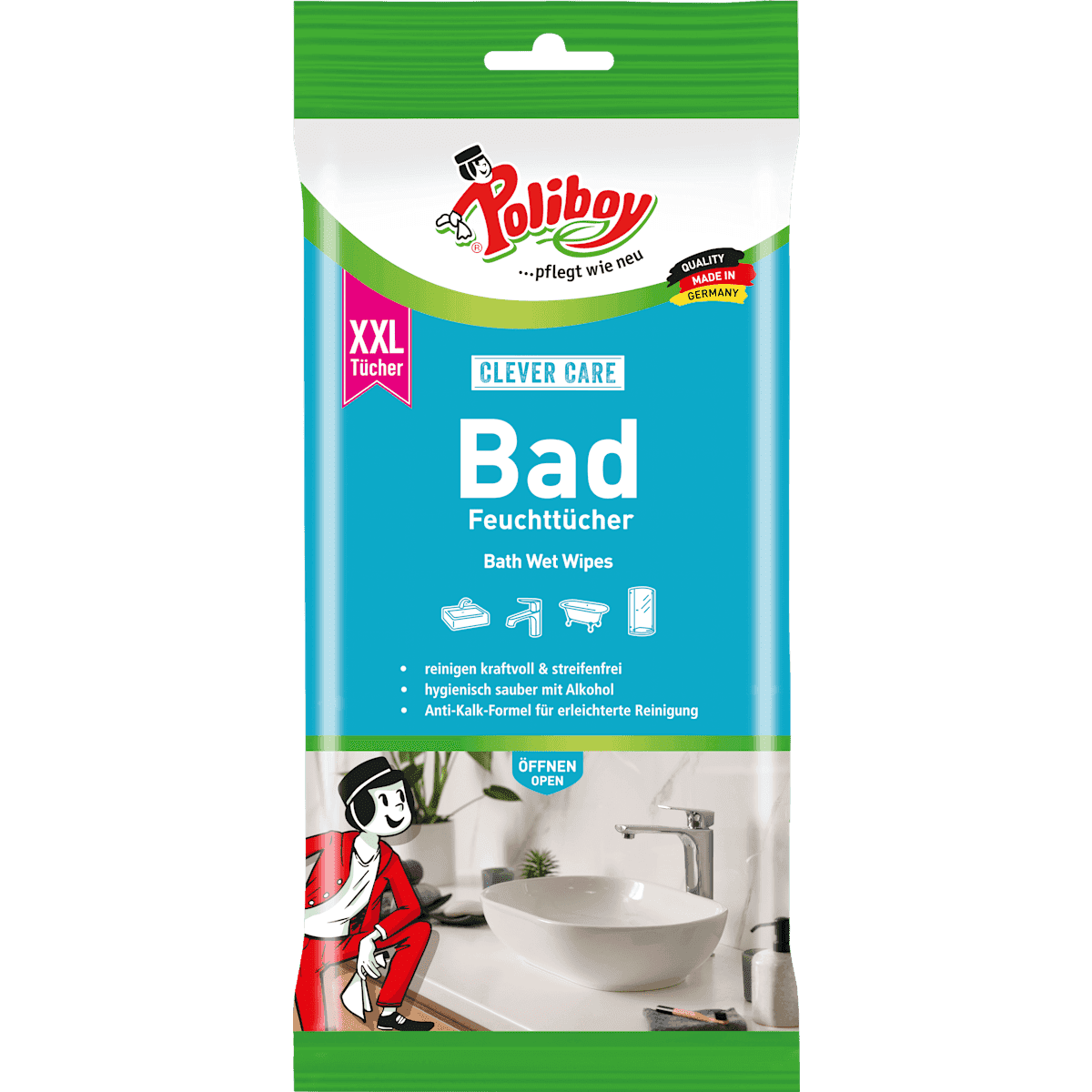 Poliboy Cleanser salle bath Wipes, 24 pcs (Poliboy Badreiniger Feuchttücher, 24 St) — authentic German product in Morocco