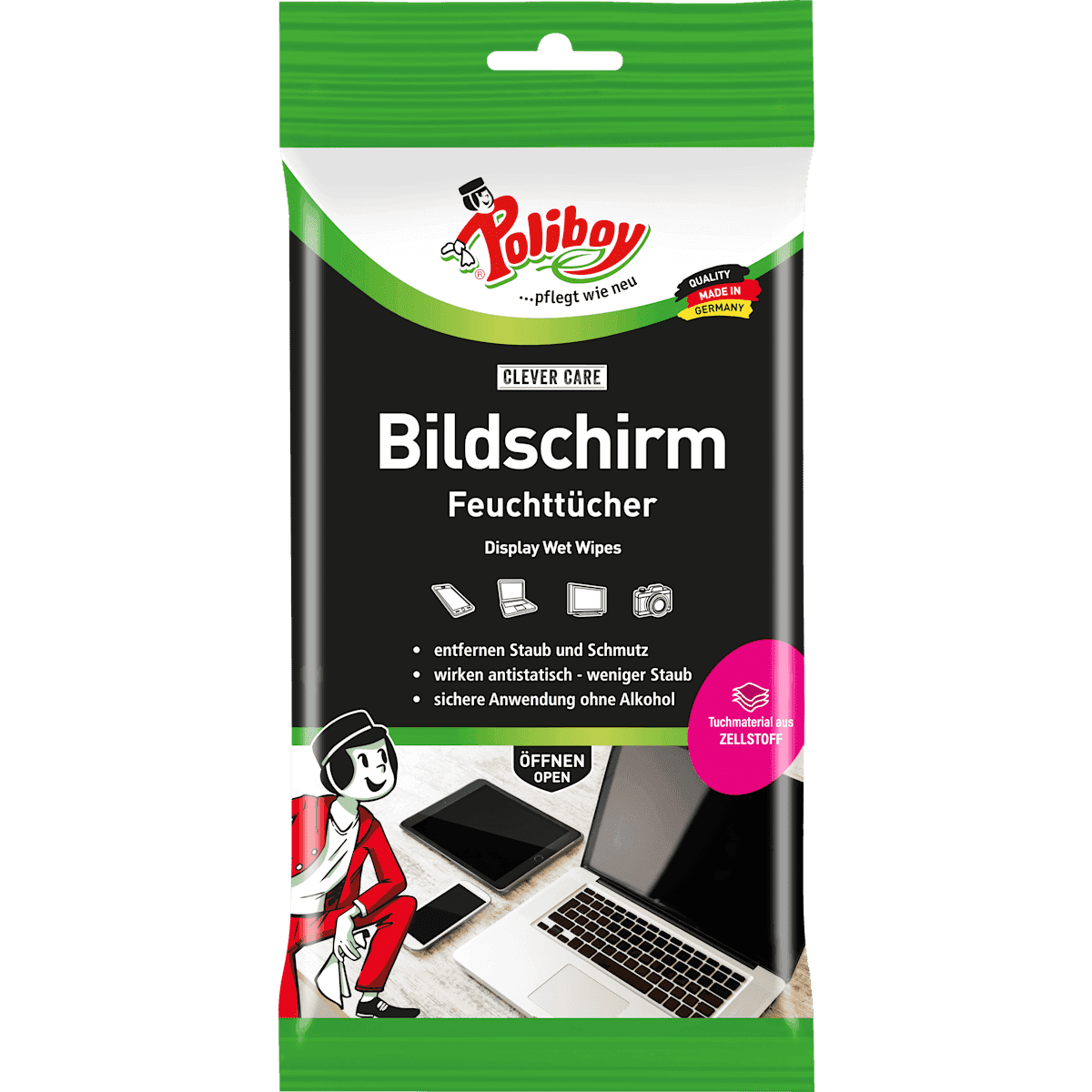 Poliboy Lingettes nettoyantes pour écrans, 30 pièces — produit allemand authentique au Maroc