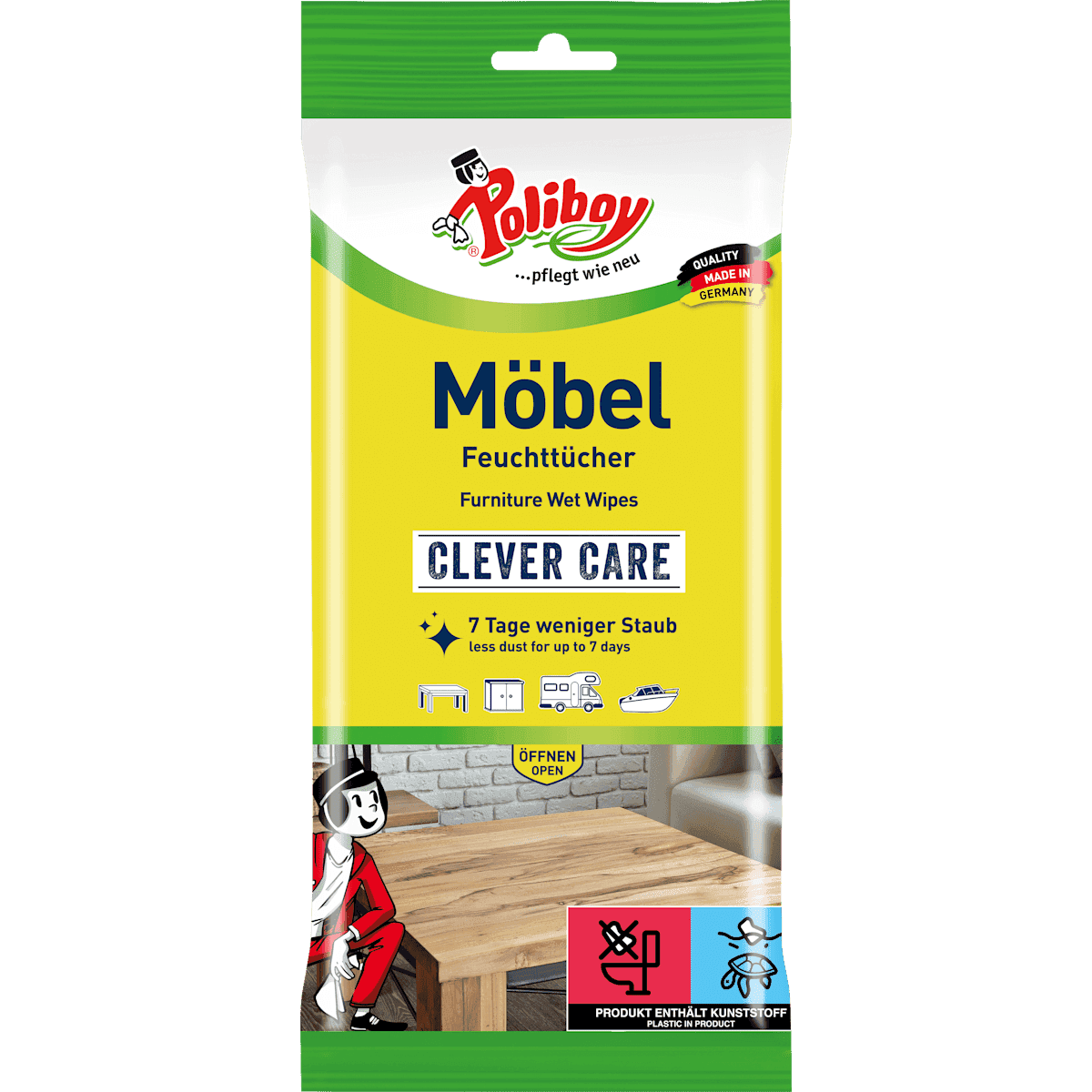 Poliboy Lingettes nettoyantes pour meubles, 24 pièces (Poliboy Feuchte Reinigungstücher für Möbel, 24 St) — منتج ألماني أصلي في المغرب