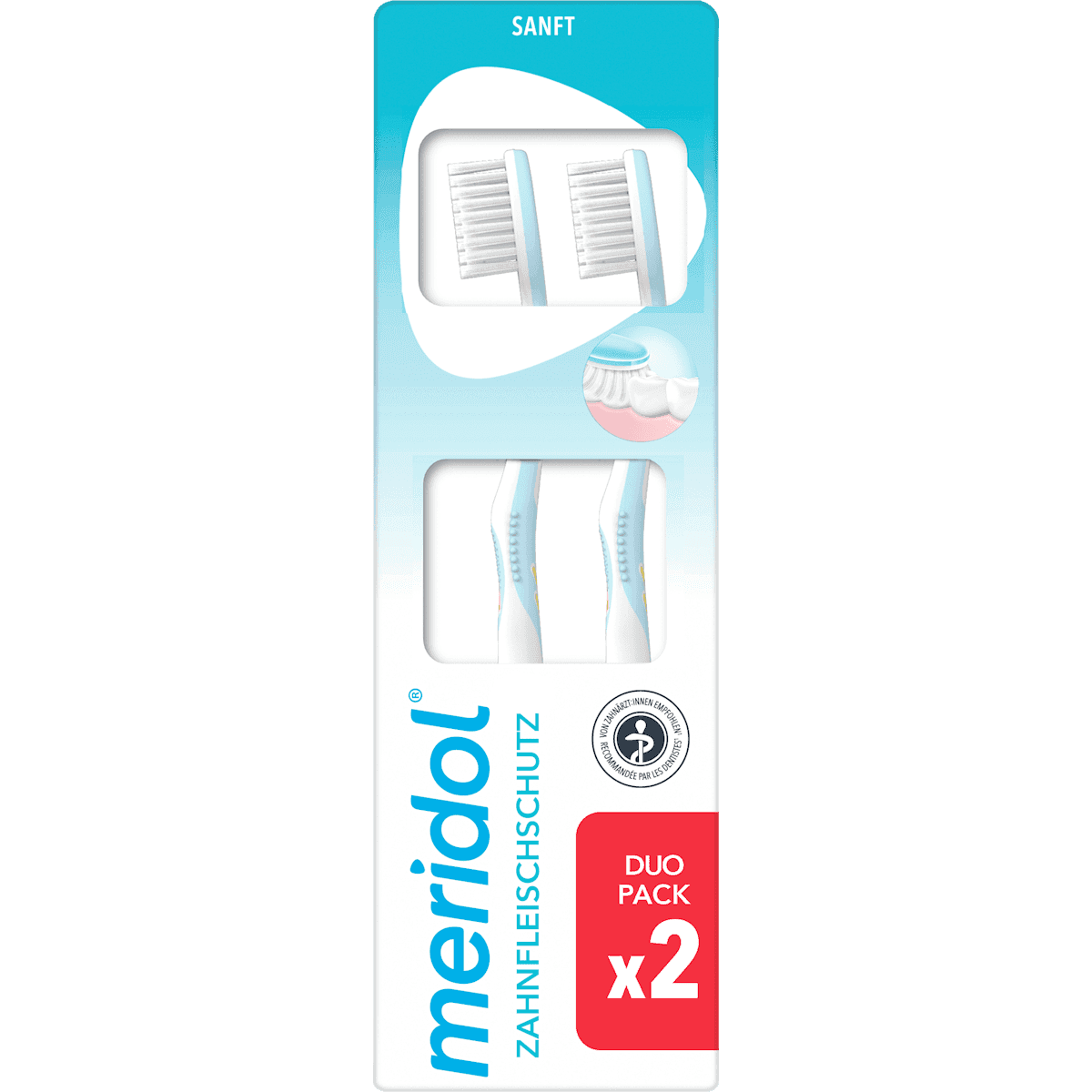 meridol Brosse à dents protection des gencives sanft (lot de 2), 2 pièces — produit allemand authentique au Maroc
