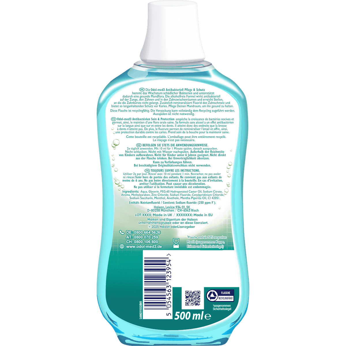 Odol med 3 mouthwash antibacterial care & protection, 500 ml (Odol med 3 Mundspülung antibakteriell Pflege & Schutz, 500 ml) — authentic German product in Morocco