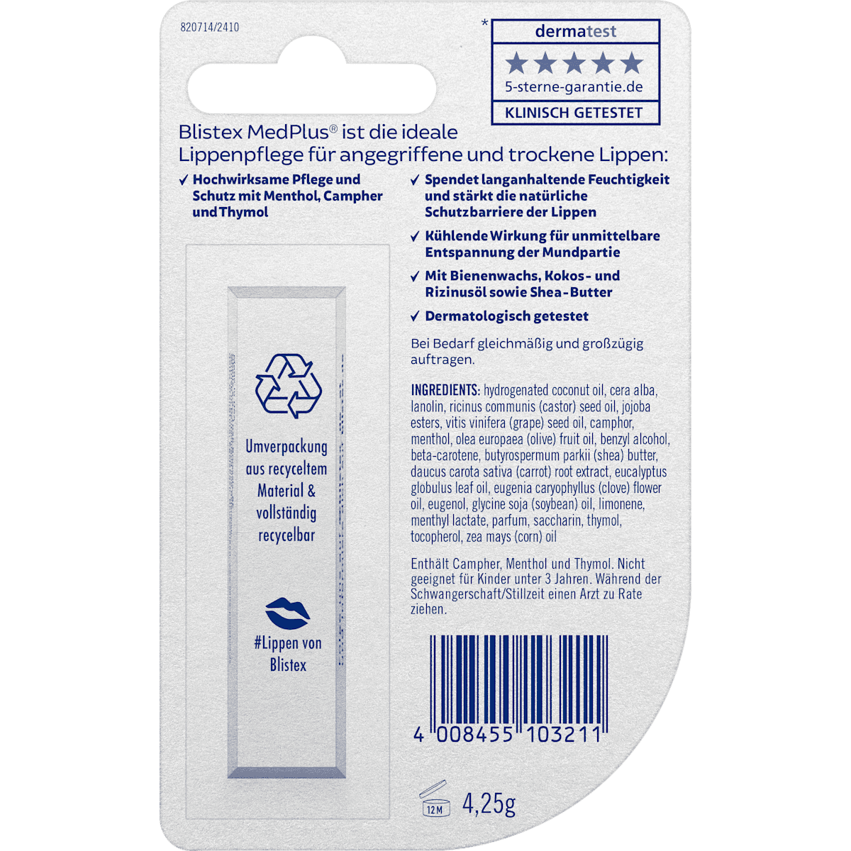 Blistex Soin des lèvres Med Plus Stick, 4,25 g (Blistex Lippenpflege Med Plus Stick, 4,25 g) — منتج ألماني أصلي في المغرب