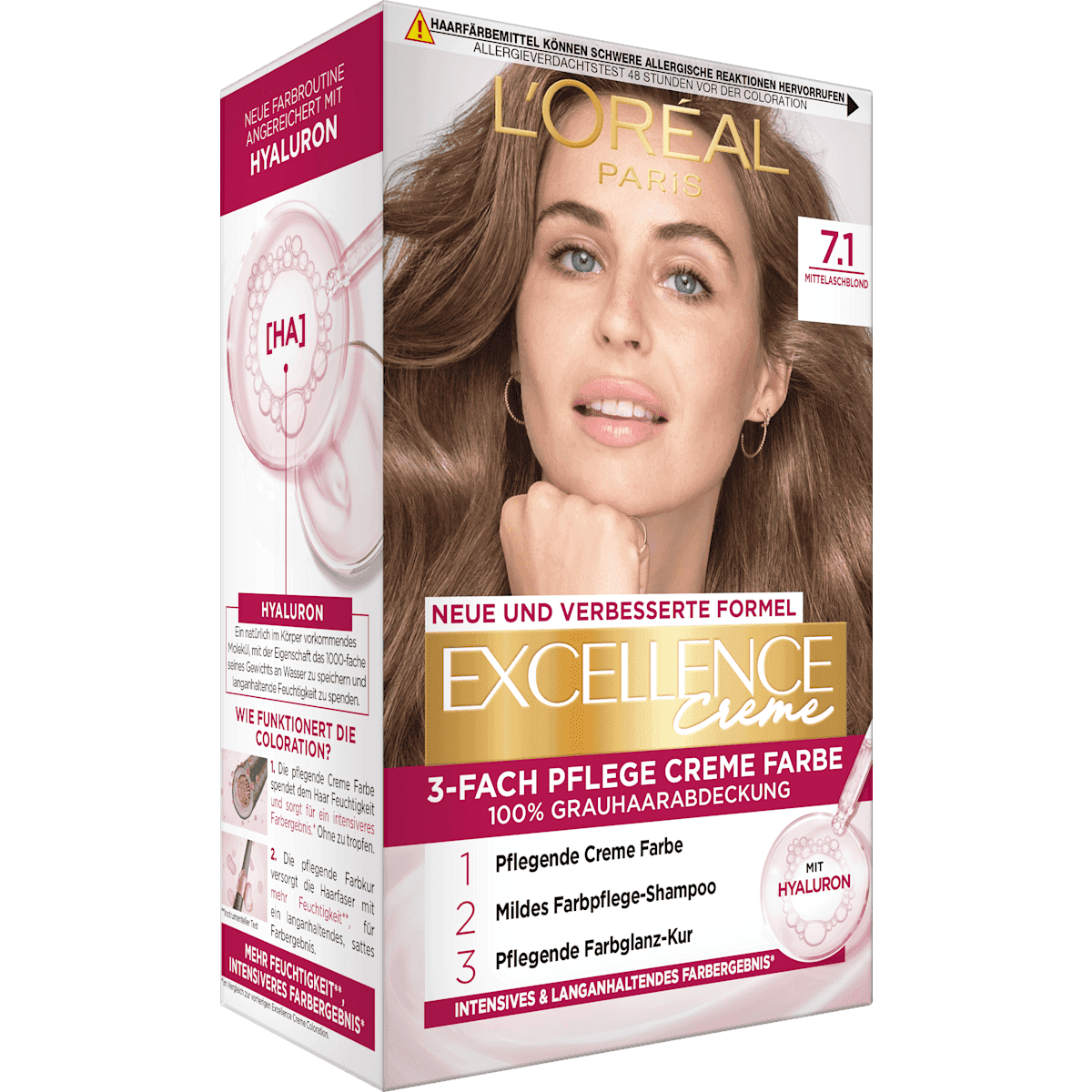 L'ORÉAL PARiS EXCELLENCE Creme Coloration 7.1 Mittelaschblond, 1 pièce — منتج ألماني أصلي في المغرب
