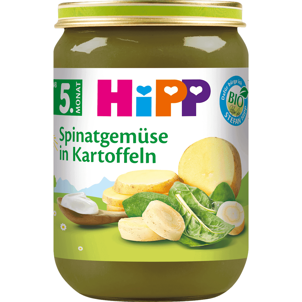 HiPP légumes Spinat avec pommes de terre dès 5 mois, 190 g (HiPP Gemüse Spinat mit Kartoffeln ab dem 5. Monat, 190 g) — منتج ألماني أصلي في المغرب