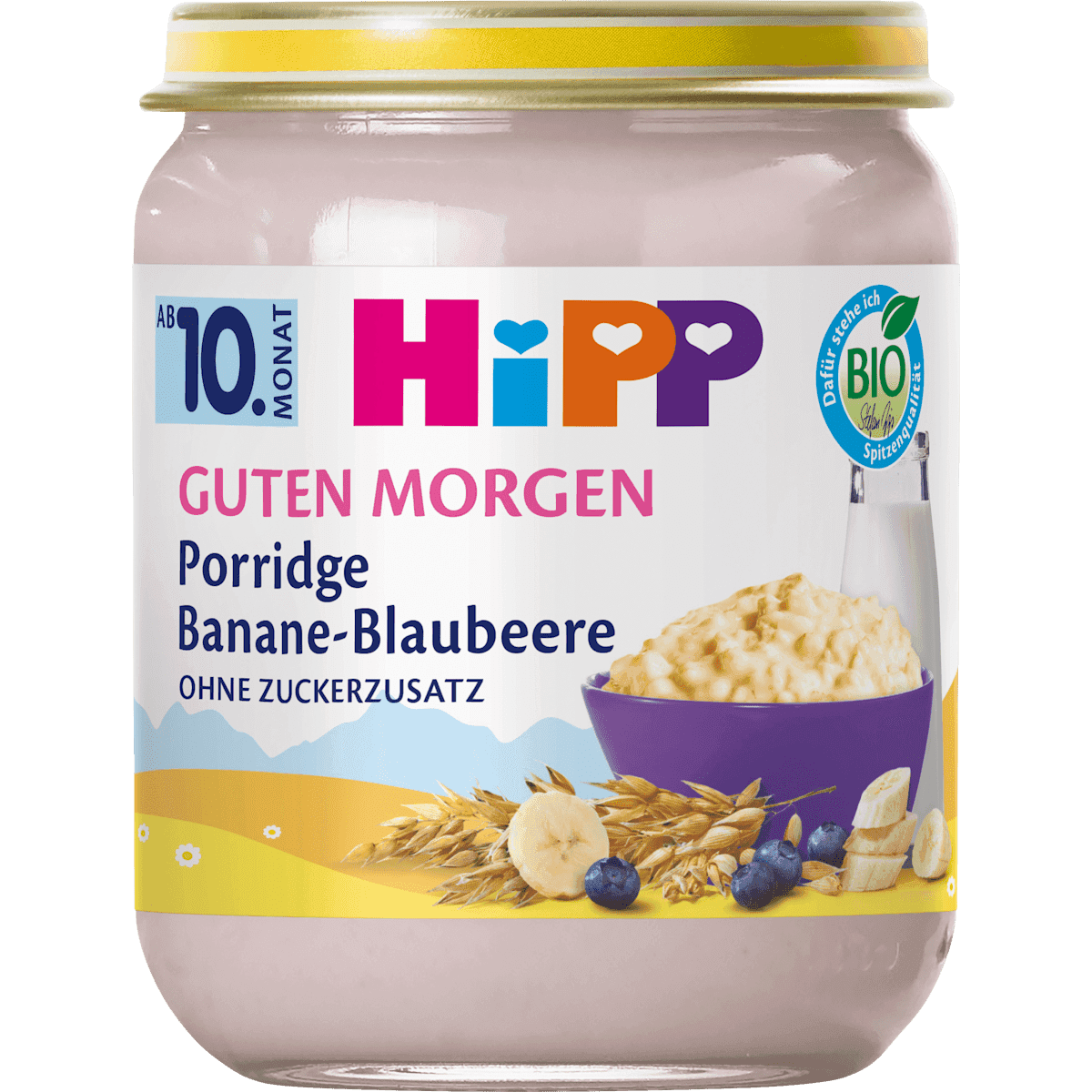 HiPP Porridge petit-déjeuner Banane-myrtille Porridge d'avoine dès 10 mois, 160 g (HiPP Porridge Frühstück Banane-Blaubeere Haferbrei ab dem 10. Monat, 160 g) — منتج ألماني أصلي في المغرب