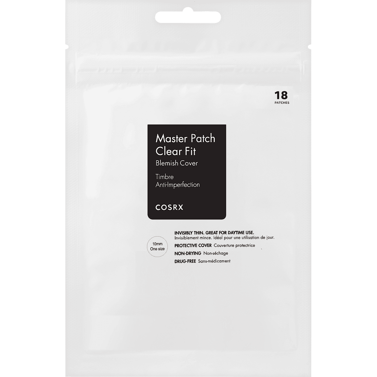 Cosrx anti-boutons Patches Master Clear Fit, 18 pièces — produit allemand authentique au Maroc