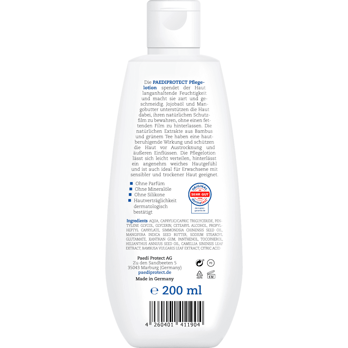 PAEDIPROTECT Child care lotion, 200 ml (PAEDIPROTECT Kinder Pflegelotion, 200 ml) — authentic German product in Morocco