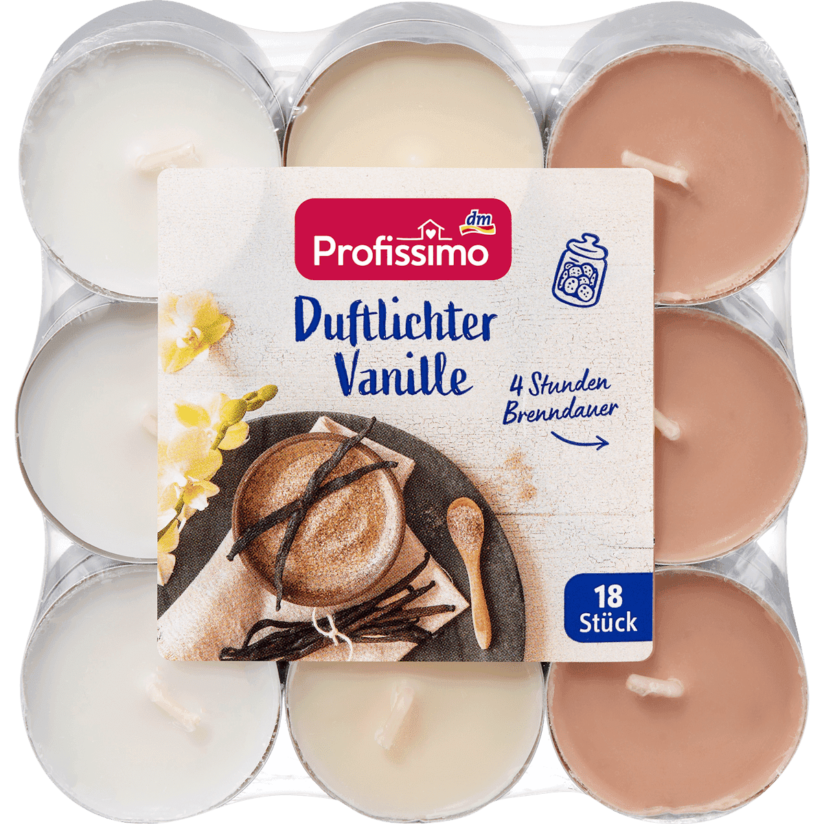 Profissimo Bougies chauffe-plat parfumées vanille, 1 pièce (Profissimo Duftlichter Vanille, 1 St) — produit allemand authentique au Maroc