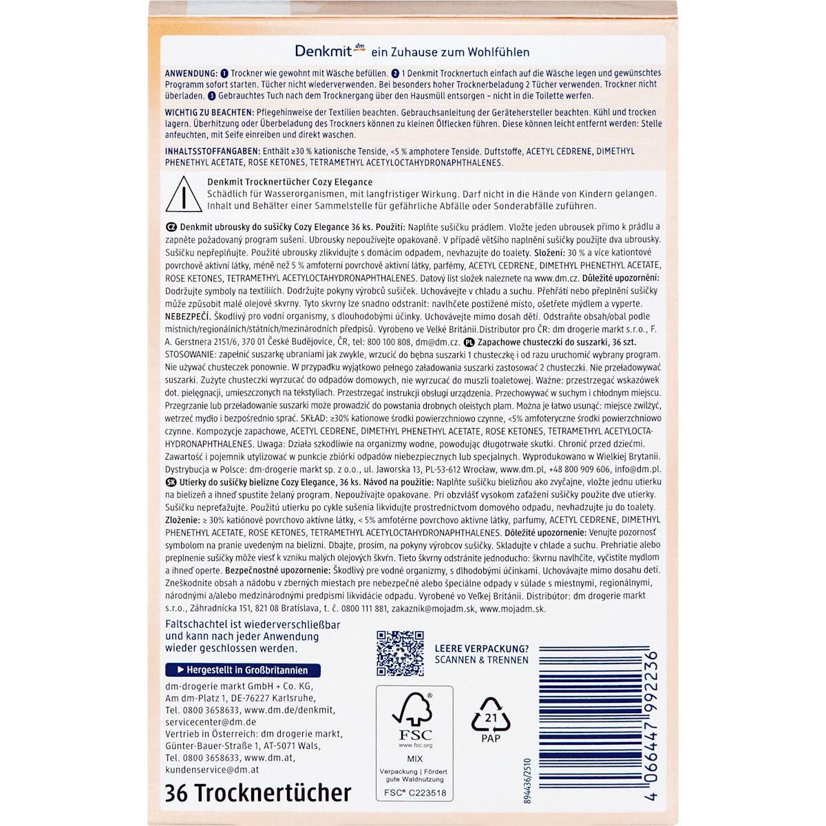 Denkmit Lingettes pour sèche-linge Cosy Elegance, 36 pièces (Denkmit Trocknertücher Cosy Elegance, 36 St) — produit allemand authentique au Maroc