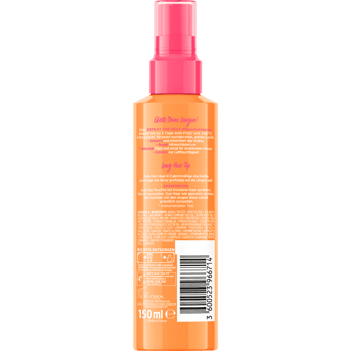 L'ORÉAL PARiS ELVITAL Spray protecteur de chaleur Dream Length, cheveux longs et lisses, 150 ml (L'ORÉAL PARiS ELVITAL Hitzeschutzspray Dream Length, langes & glattes Haar, 150 ml) — produit allemand authentique au Maroc