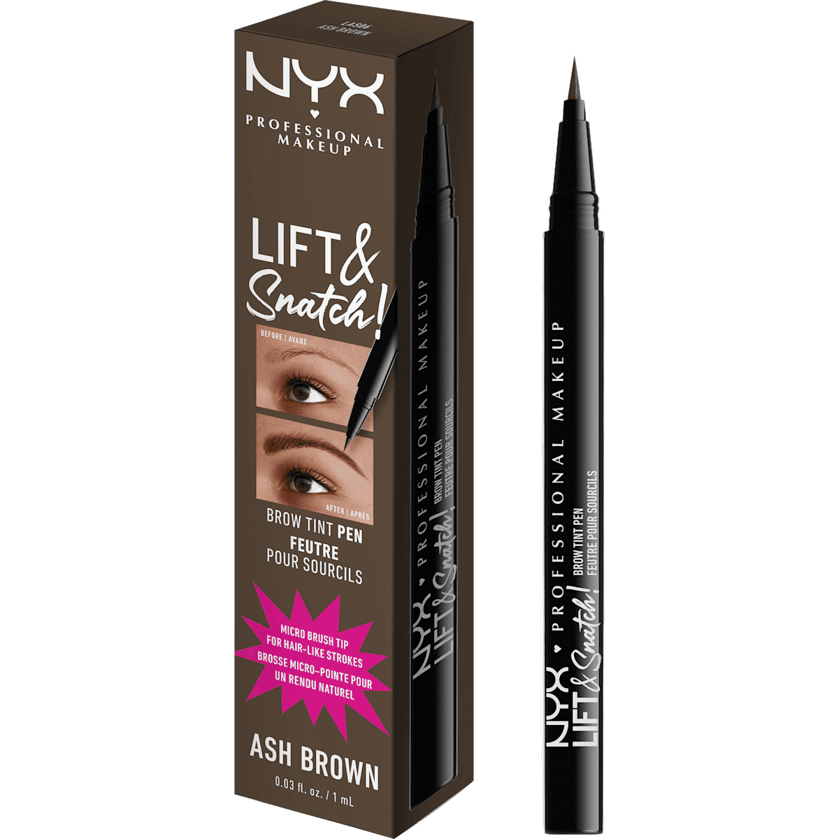 NYX PROFESSIONAL MAKEUP Crayon à sourcils Lift & Snatch 06 Ash Brown, 1 ml — produit allemand authentique au Maroc