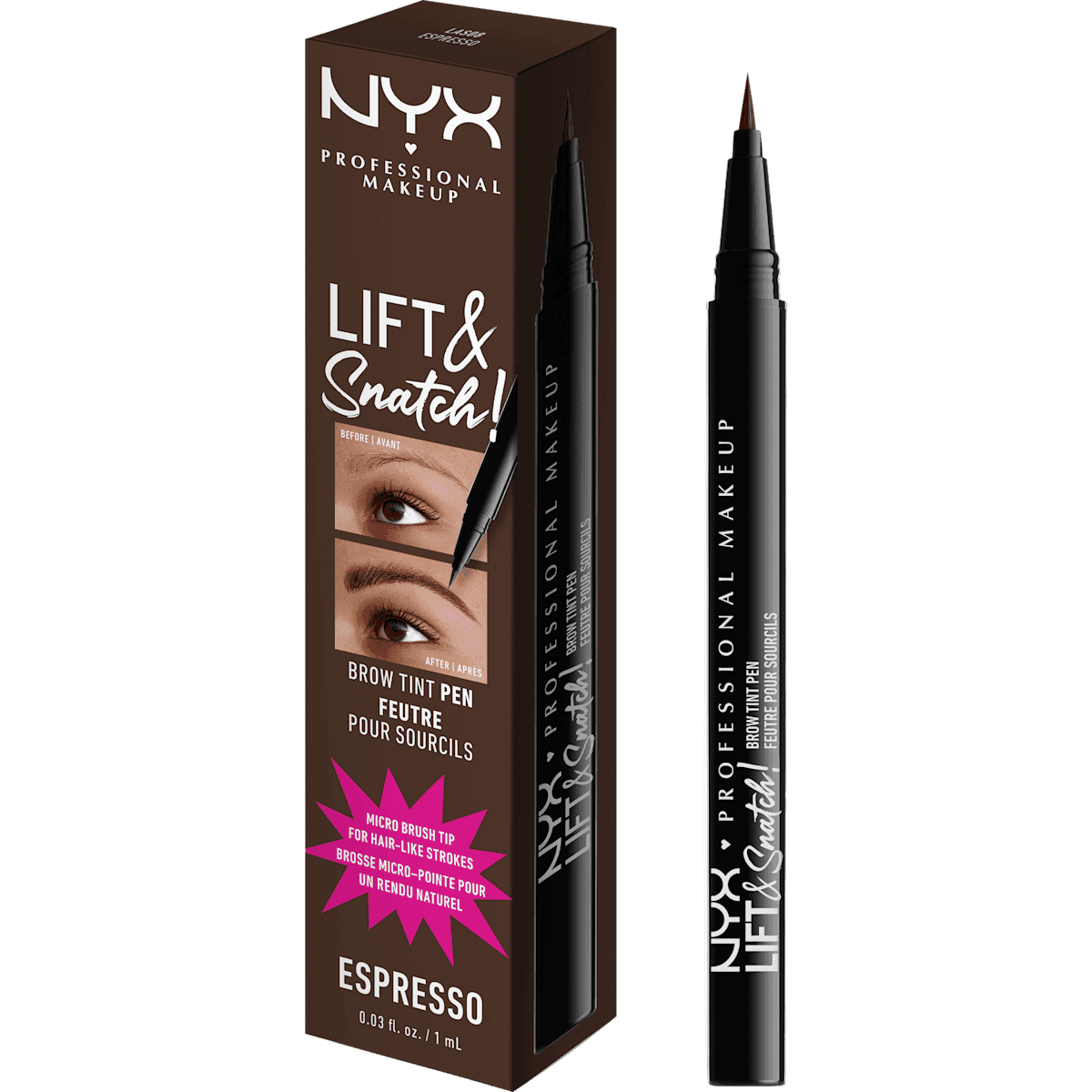 NYX PROFESSIONAL MAKEUP Crayon à sourcils Lift & Snatch 08 Espresso, 1 ml — produit allemand authentique au Maroc