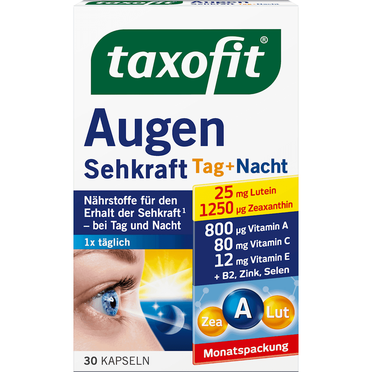taxofit Yeux Sehkraft Tag+Nuit gélules 30 pièces, 15,3 g (taxofit Augen Sehkraft Tag+Nacht Kapseln 30 St, 15,3 g) — produit allemand authentique au Maroc