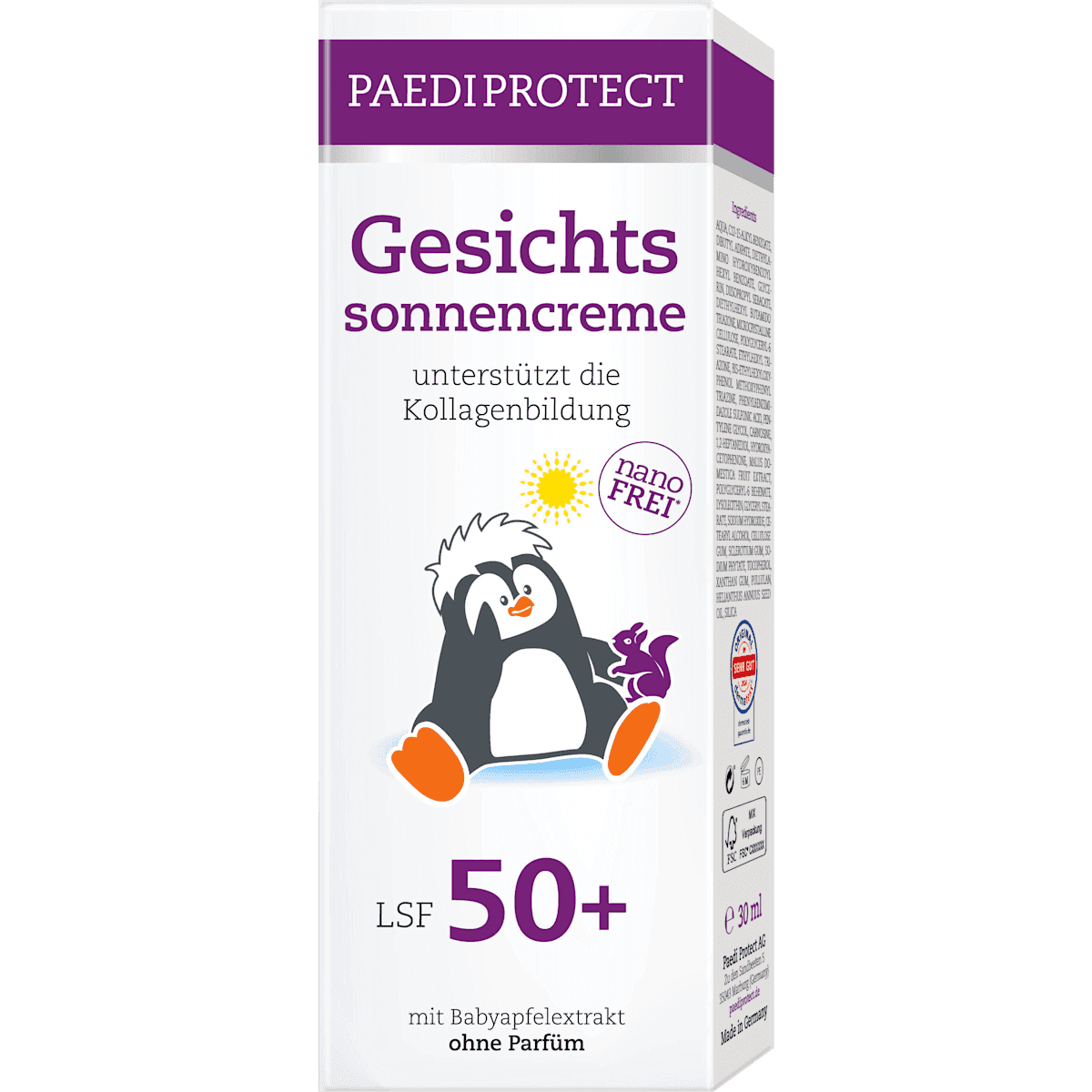 PAEDIPROTECT crème solaire visage, LSF 50+, 30 ml (PAEDIPROTECT Sonnencreme Gesicht, LSF 50+, 30 ml) — produit allemand authentique au Maroc