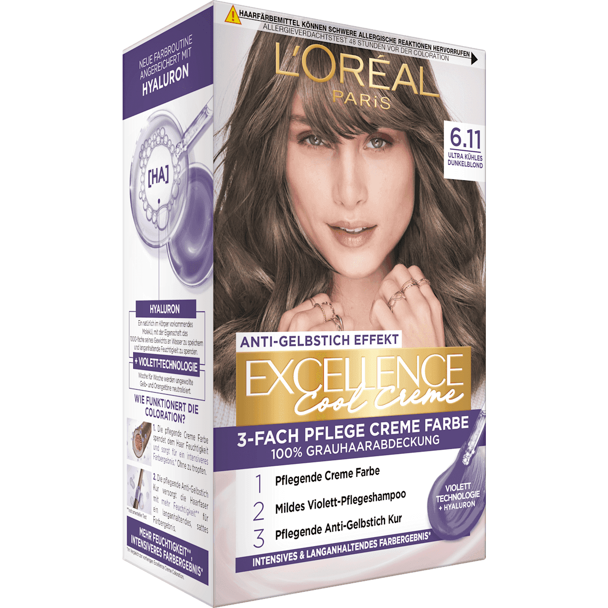 L'ORÉAL PARiS EXCELLENCE Creme Coloration Cool crème 6.11 blond foncé ultra froid, 1 pièce (L'ORÉAL PARiS EXCELLENCE Creme Haarfarbe Cool Creme 6.11 Ultra Kühles Dunkelblond, 1 St) — منتج ألماني أصلي في المغرب
