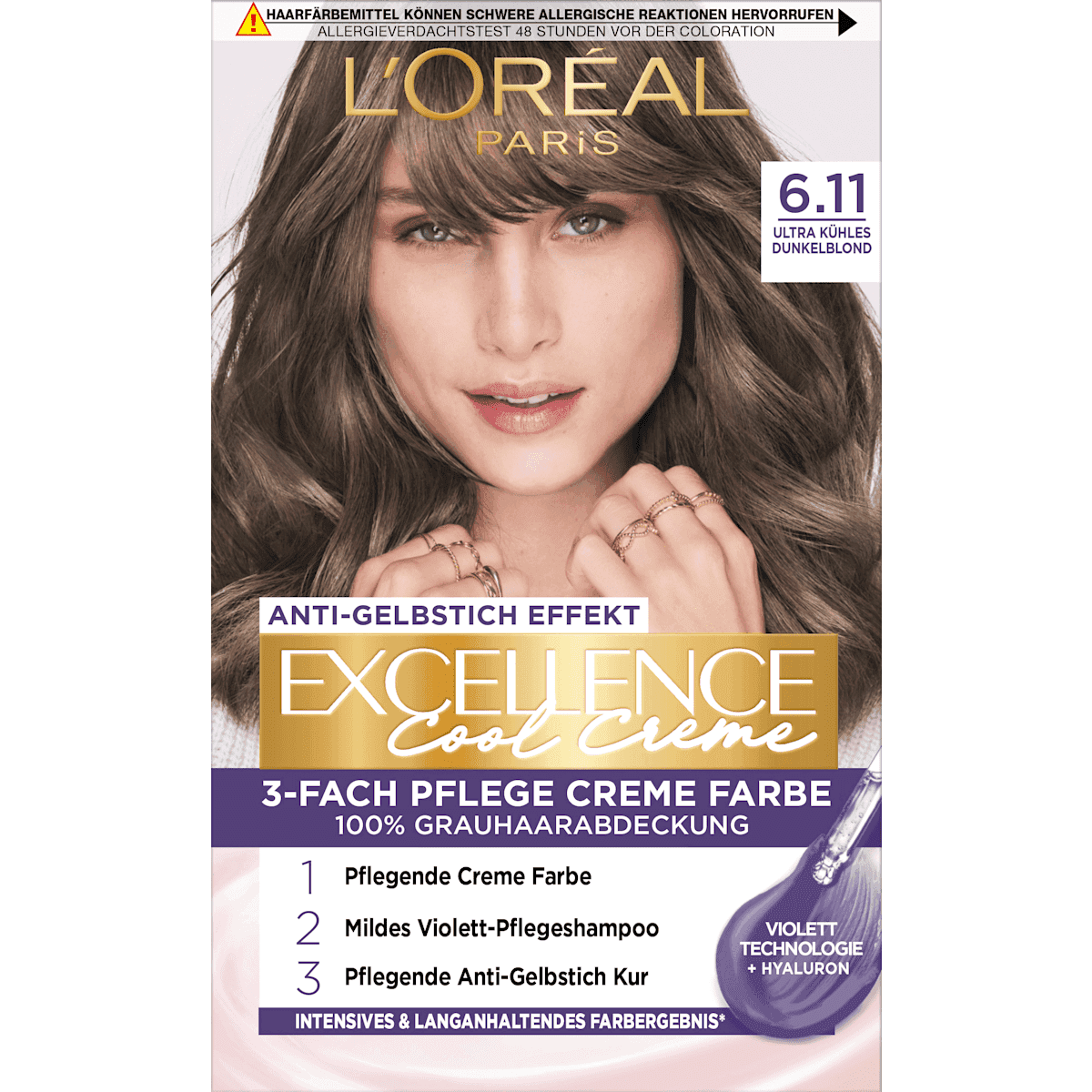 L'ORÉAL PARiS EXCELLENCE Creme Coloration Cool crème 6.11 blond foncé ultra froid, 1 pièce — منتج ألماني أصلي في المغرب