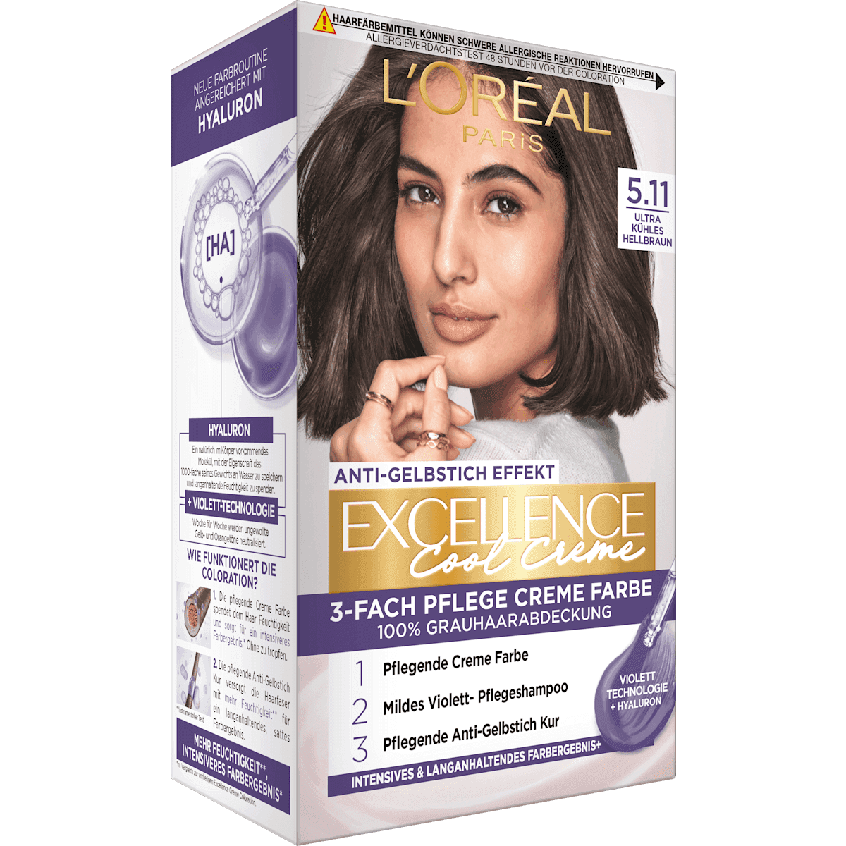 L'ORÉAL PARiS EXCELLENCE Creme Coloration Cool crème 5.11 châtain clair ultra froid, 1 pièce (L'ORÉAL PARiS EXCELLENCE Creme Haarfarbe Cool Creme 5.11 Ultra Kühles Hellbraun, 1 St) — منتج ألماني أصلي في المغرب