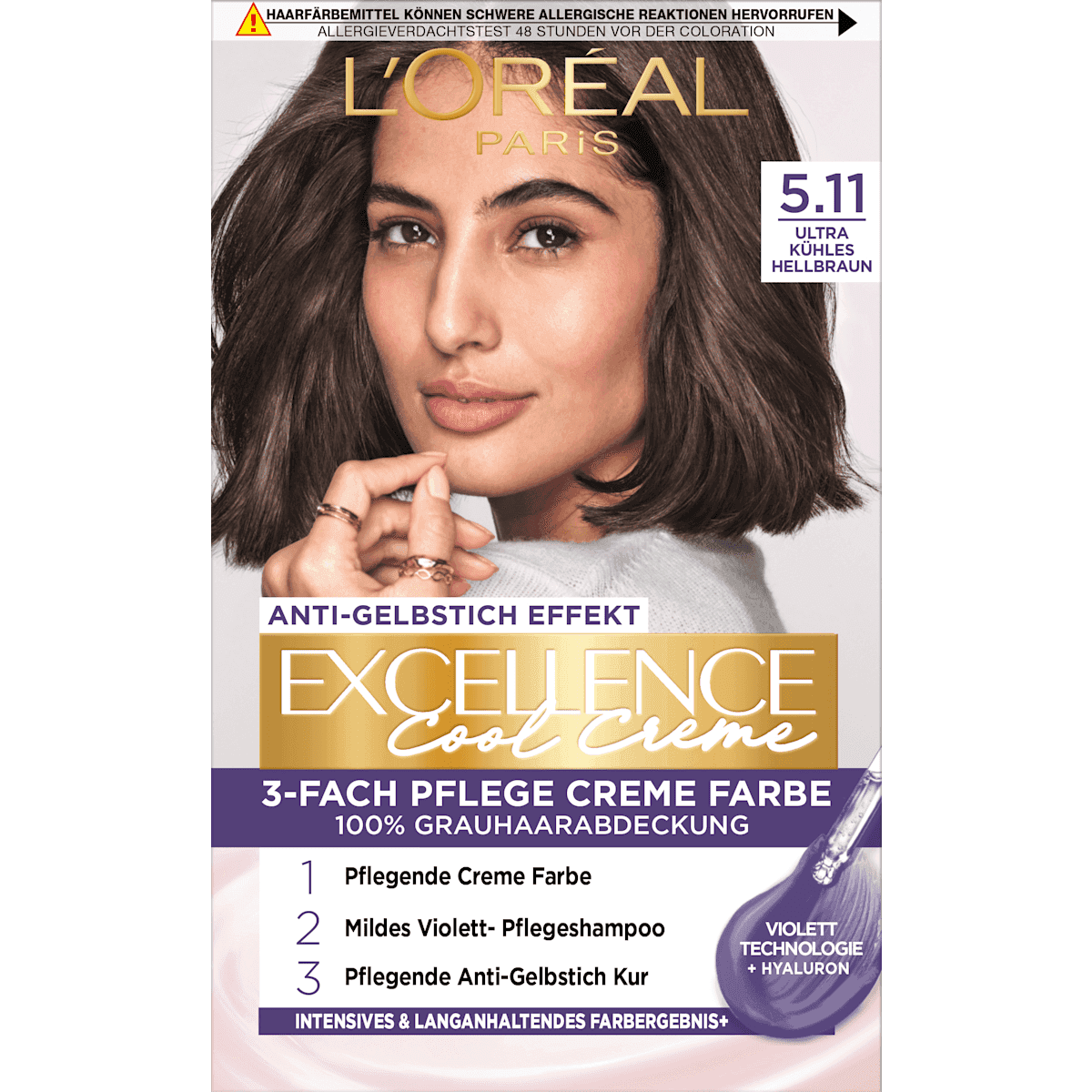 L'ORÉAL PARiS EXCELLENCE Creme Coloration Cool crème 5.11 châtain clair ultra froid, 1 pièce — منتج ألماني أصلي في المغرب