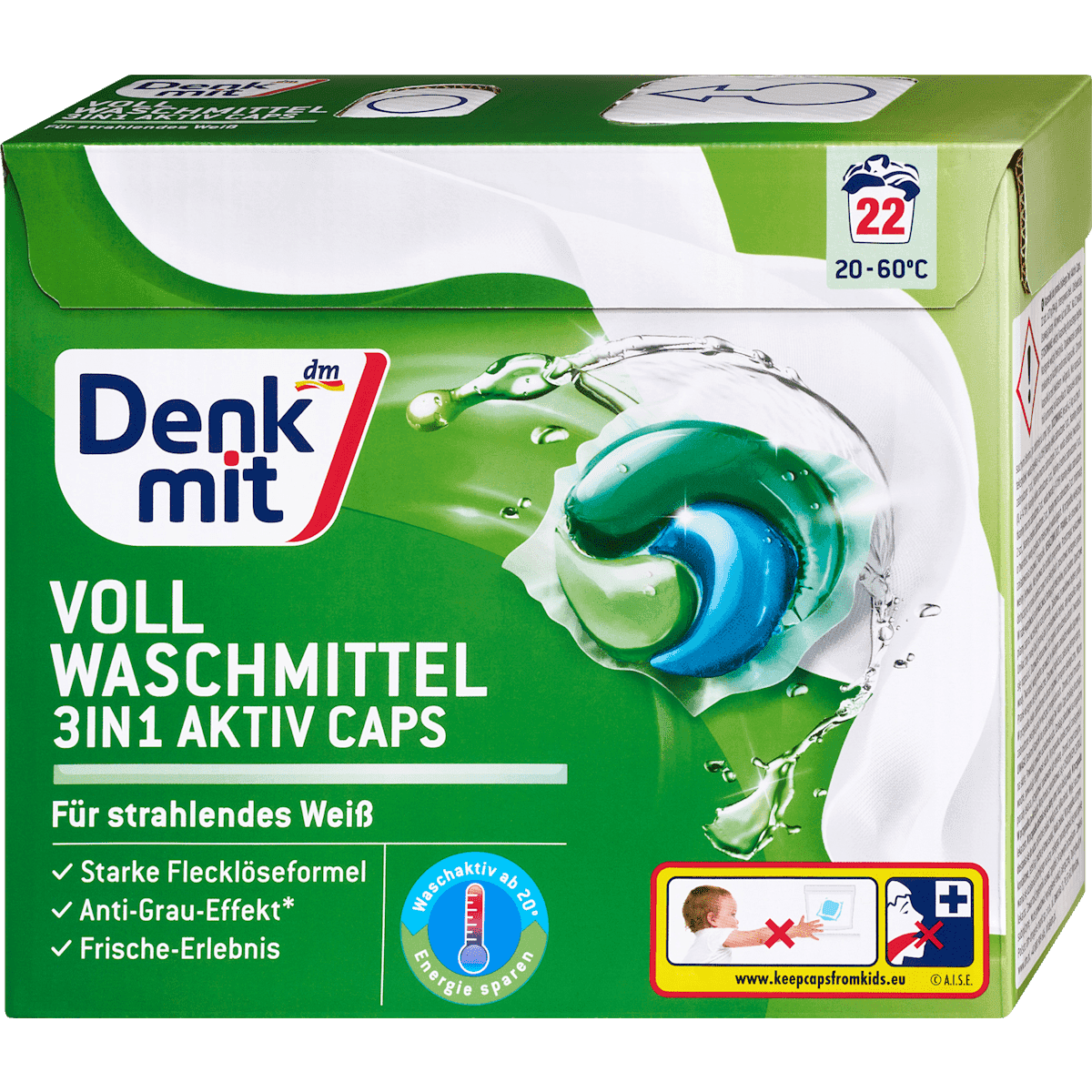 Denkmit Lessive universelle 3in1 capsules actives, 22 lavages — produit allemand authentique au Maroc