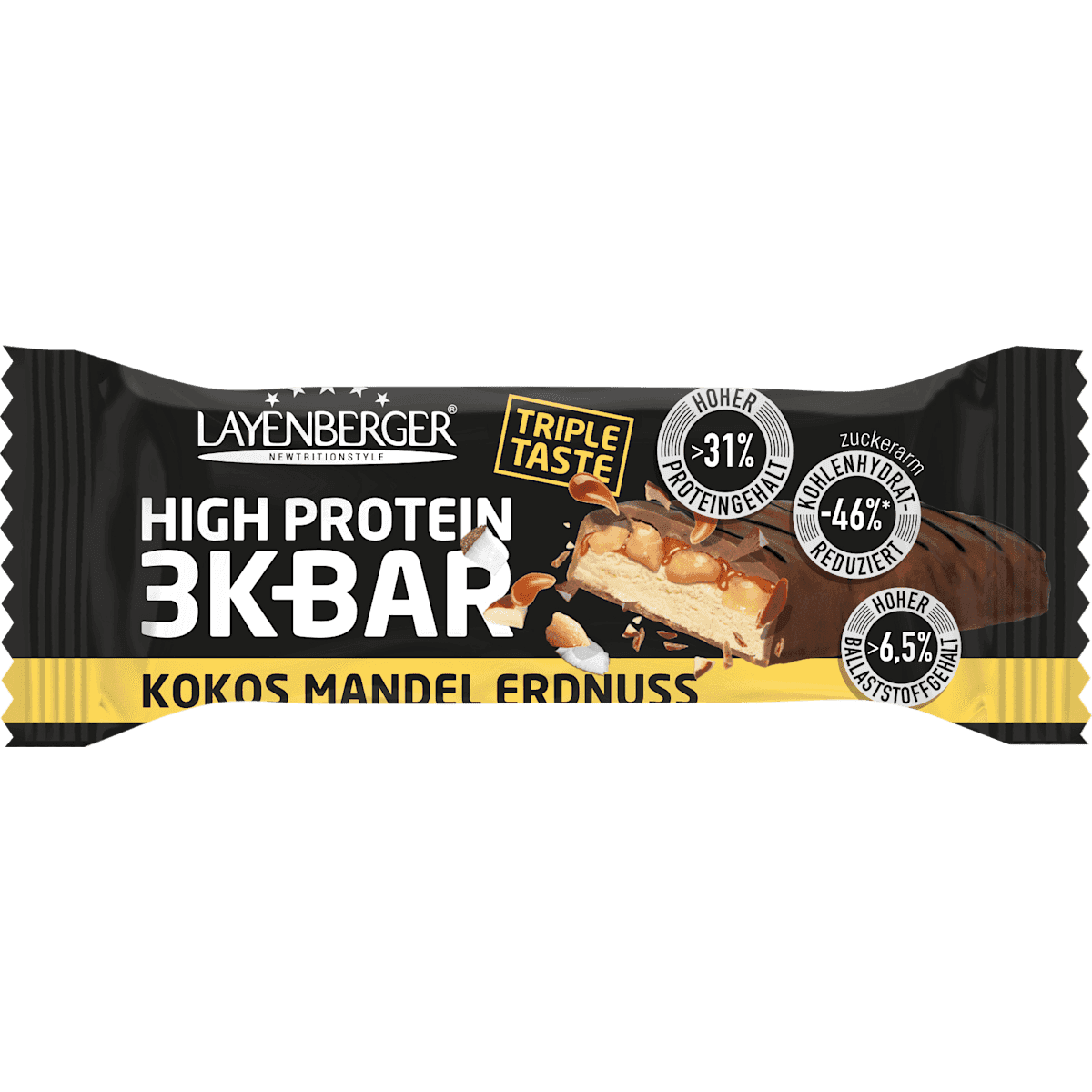 Layenberger Barres protéinées 3K Bar High Protein 32%, Peanut Almond Coconut Triple, 45 g — produit allemand authentique au Maroc
